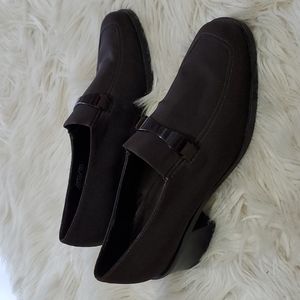 Calico brown slip ons